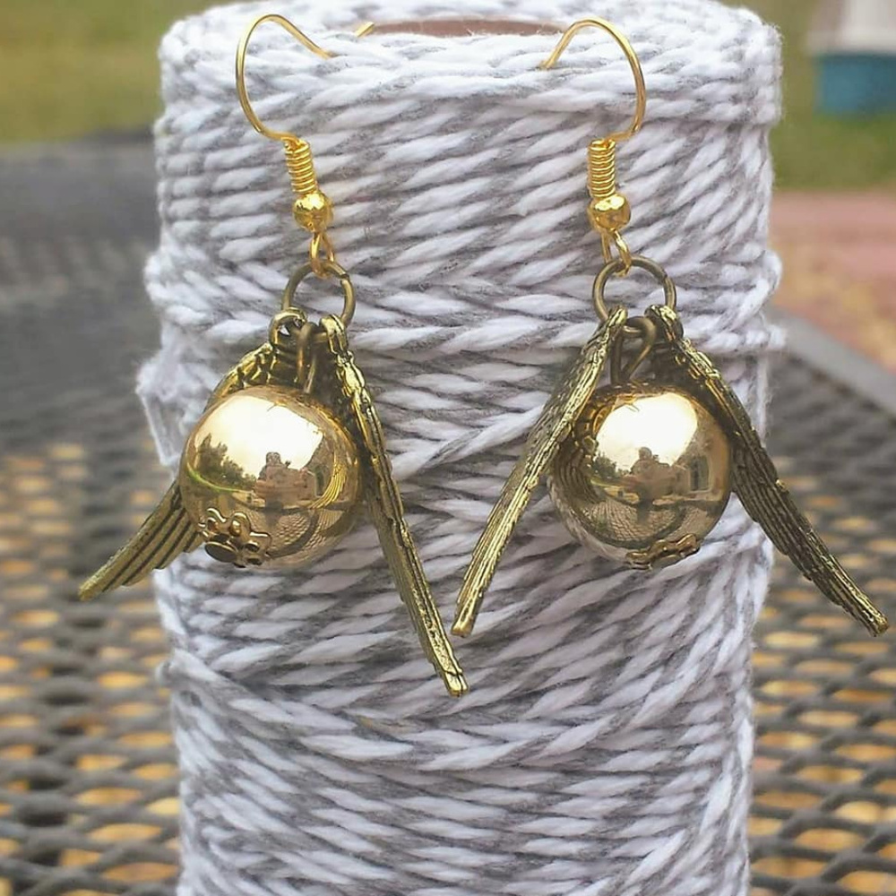 New Golden Snitch Quidditch Earrings Handmade - Picture 3 of 3
